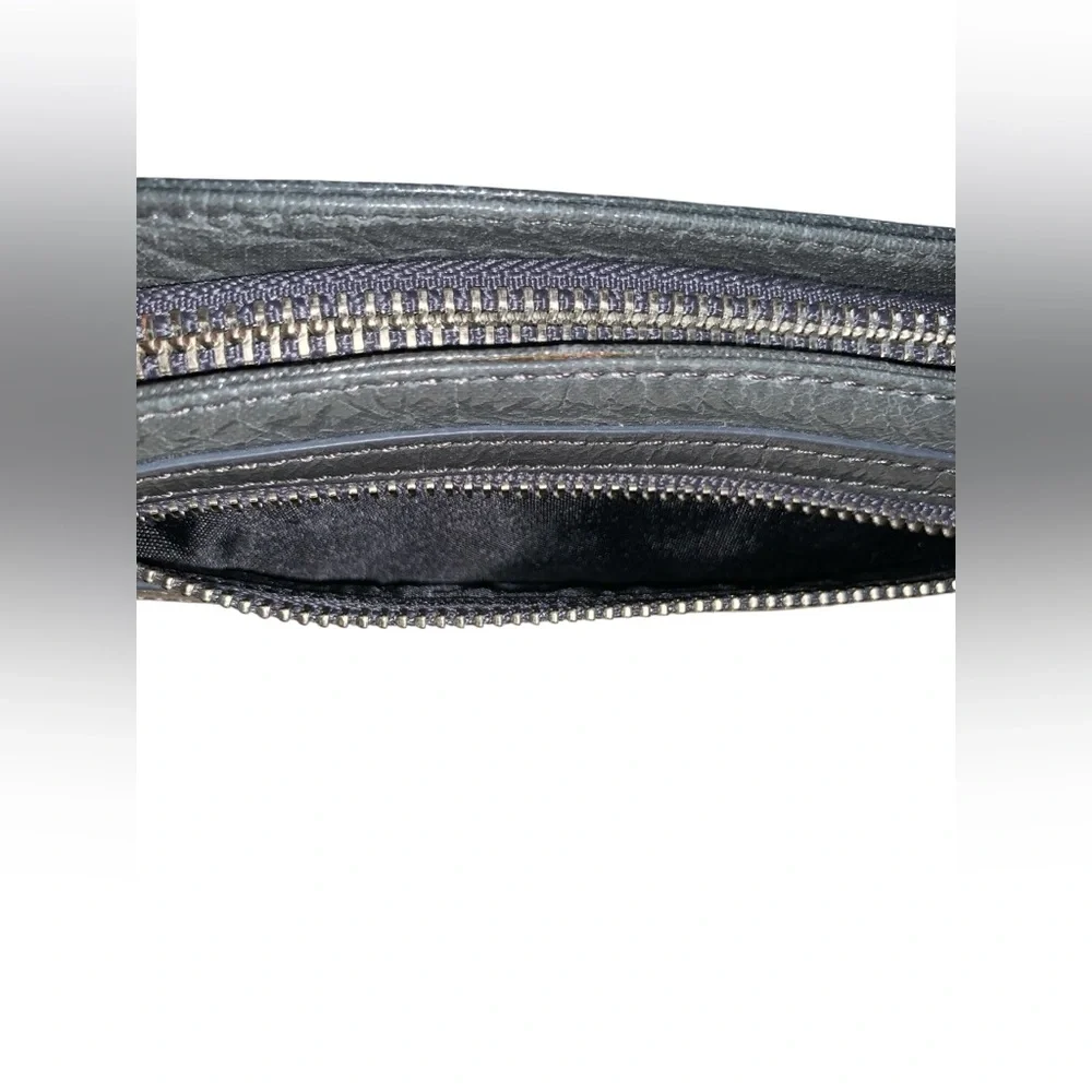 DKNY Small Wristlet Grey Patent Faux Leather Zipper Closure